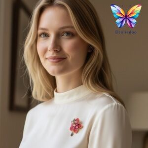 Vintage Small Pink/Red Floral Blossom Brooch